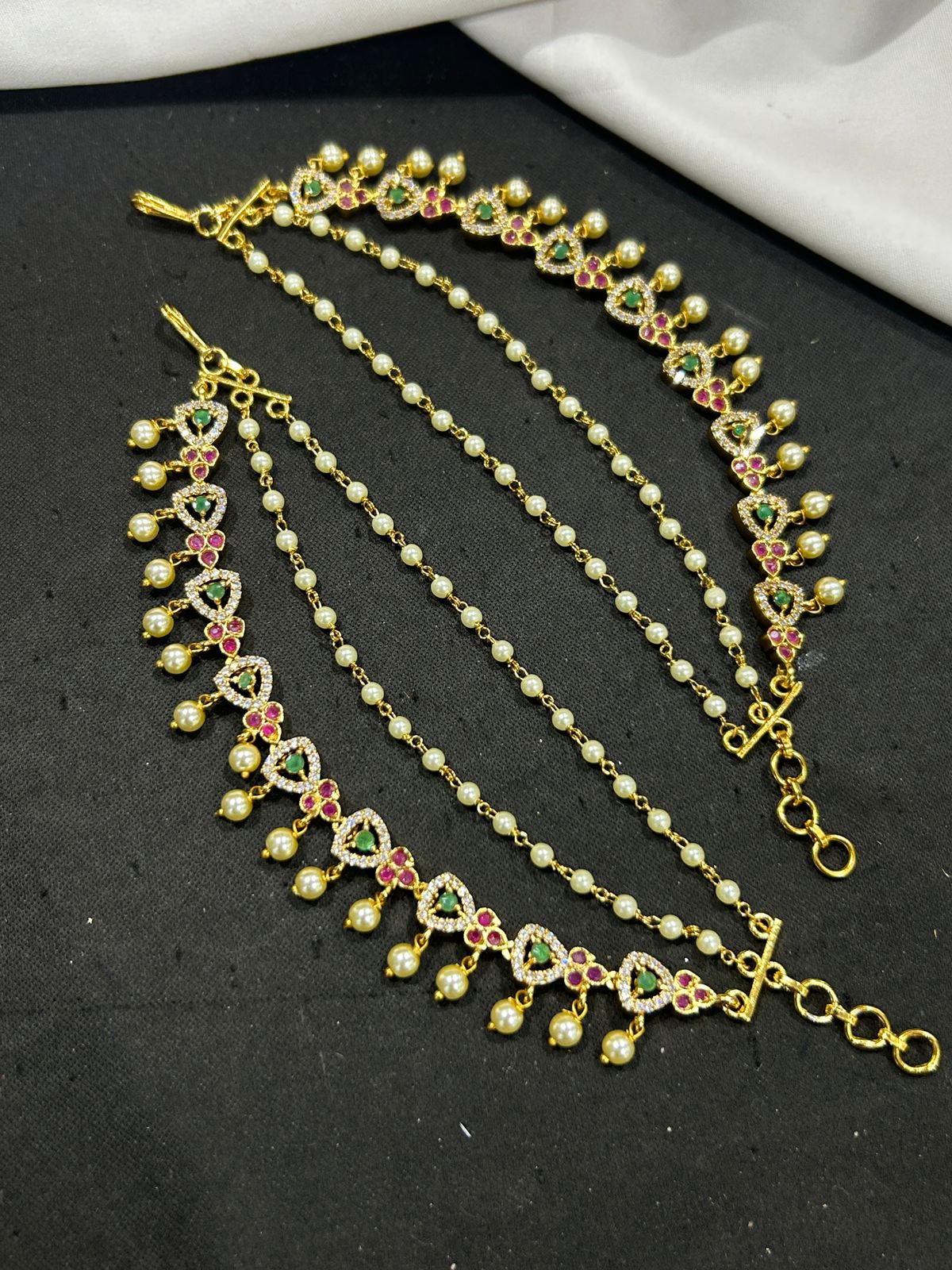 Premium Matt with AD and Kempu Stones Ear Chains