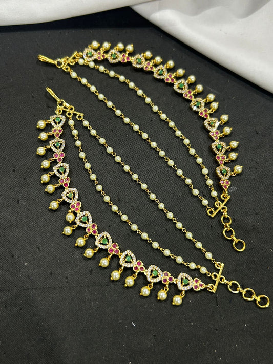 Premium Matt with AD and Kempu Stones Ear Chains