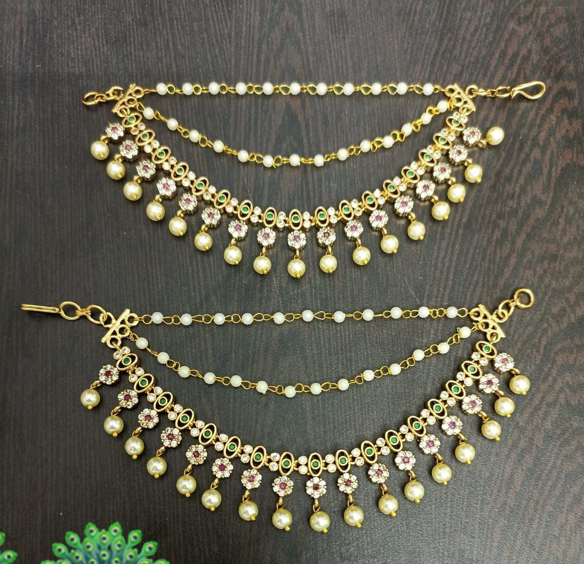 Premium Matt with AD and Kempu Stones Ear Chains