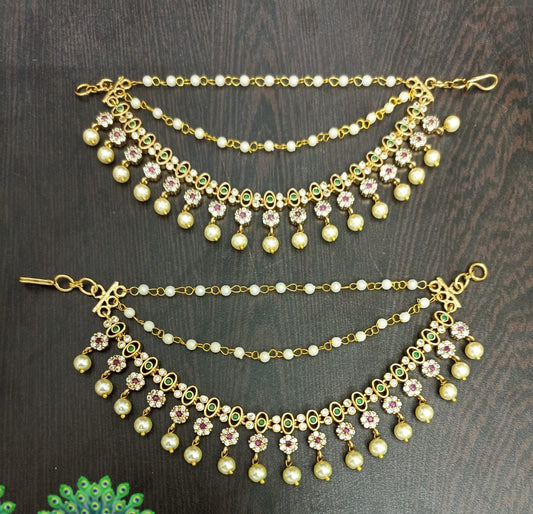 Premium Matt with AD and Kempu Stones Ear Chains