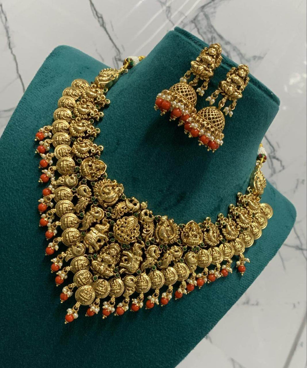 Nagasi Work with Kempu Stones Bridal Necklace - Nakshatra Jewels
