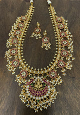 Nakshi work with Kempu Stones Bridal Haram