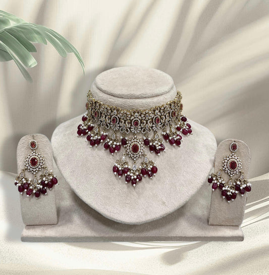 Victorian Polish AD Stones Bridal Neck Set