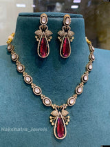 Victorian Polish AD & Moissanite Stones Necklace - Nakshatra Jewels