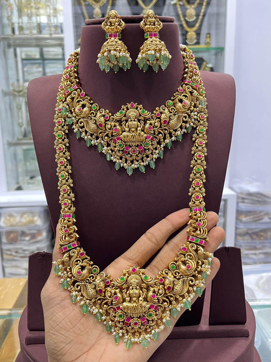 Nakshi Work with Jaadu Kundan Stones Bridal Combo - Nakshatra Jewels