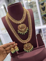 Nakshi Work with Kempu Stones Bridal Combo Set