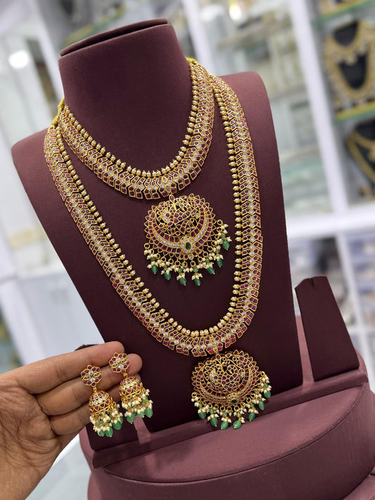 Nakshi Work with Kempu Stones Bridal Combo Set