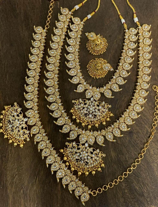 Nakshi Work with Kempu Stones Bridal Combo Set - Nakshatra Jewels