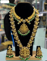 Nagasi Work with Kempu Stones Bridal Combo Set - Nakshatra Jewels