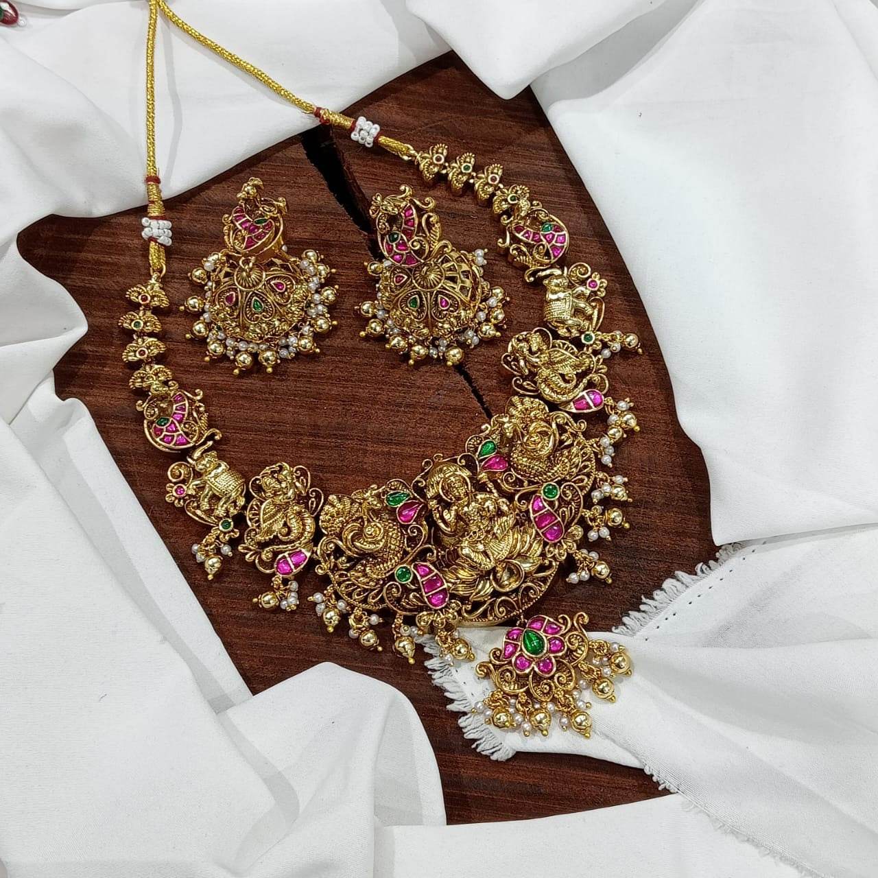 Nakshi Work with Kundan Stones Bridal Necklace - Nakshatra Jewels