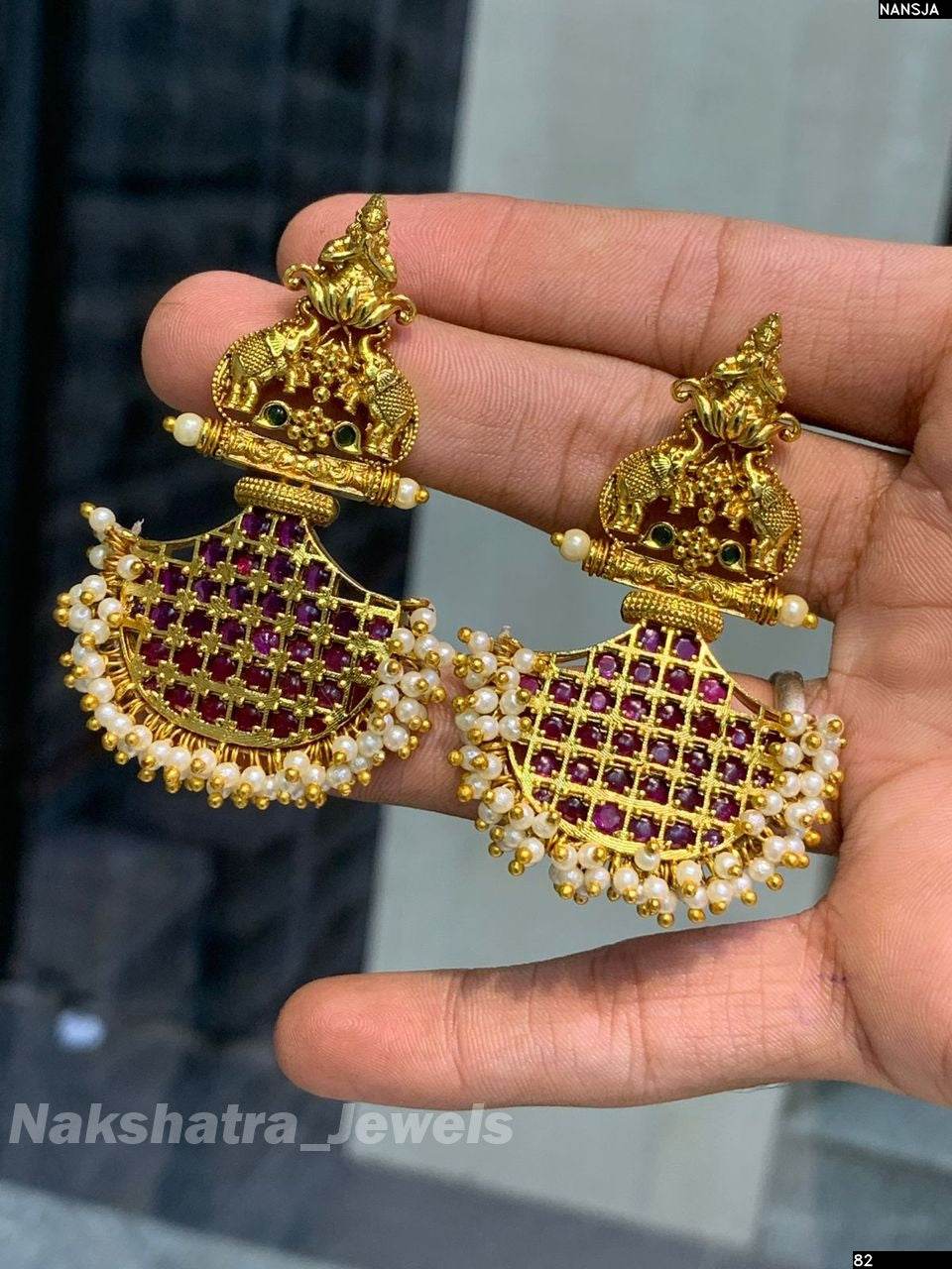 Premium Kempu Stones Earrings - Nakshatra Jewels