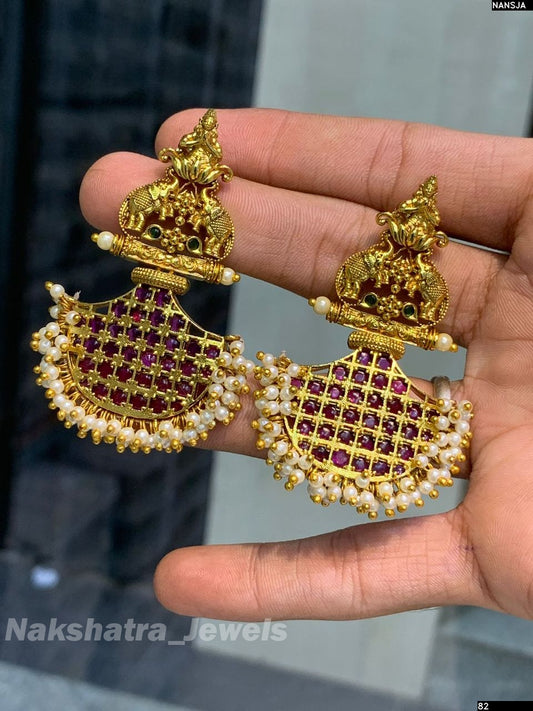 Premium Kempu Stones Earrings