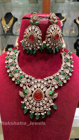 Victorian Polish with Mossianite & Jaadu Kundan Stones Bridal Necklace - Nakshatra Jewels