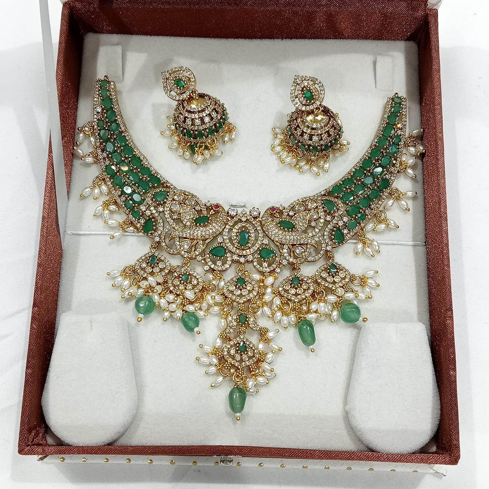Victorian Polish with AD Stones Kante Necklace - Nakshatra Jewels