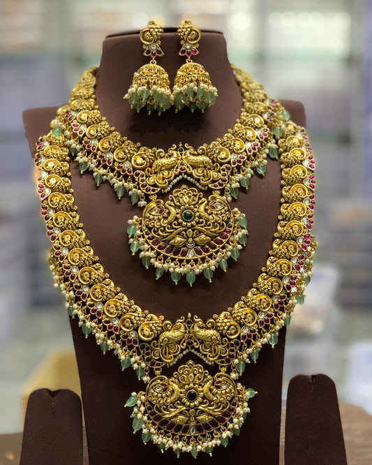 Nakshi Work with Kempu Stones Bridal Combo Set