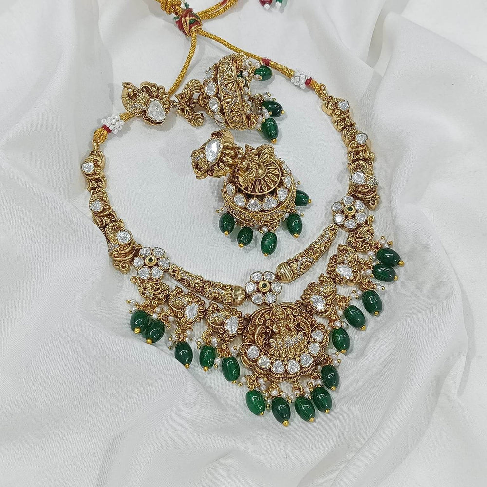 Nakshi Work with Mossanite Stones Bridal Necklace - Nakshatra Jewels