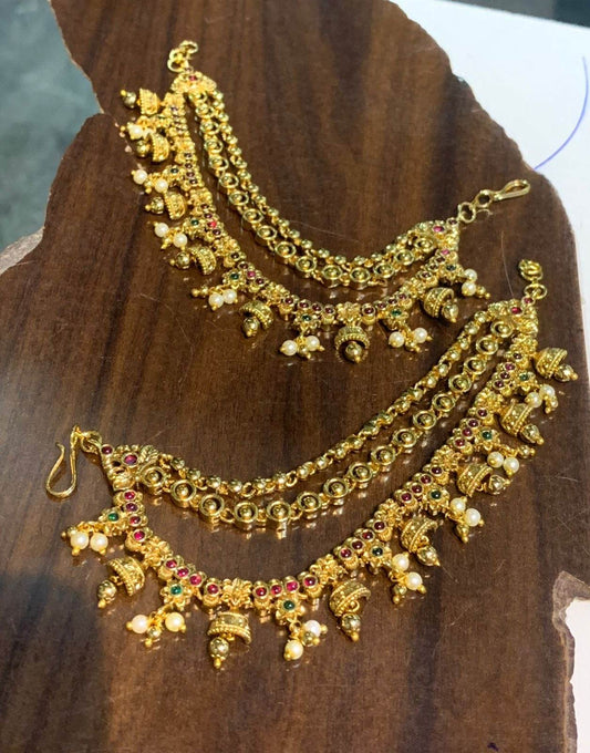 Premium Matt with CZ Stones Ear Chains - Nakshatra Jewels