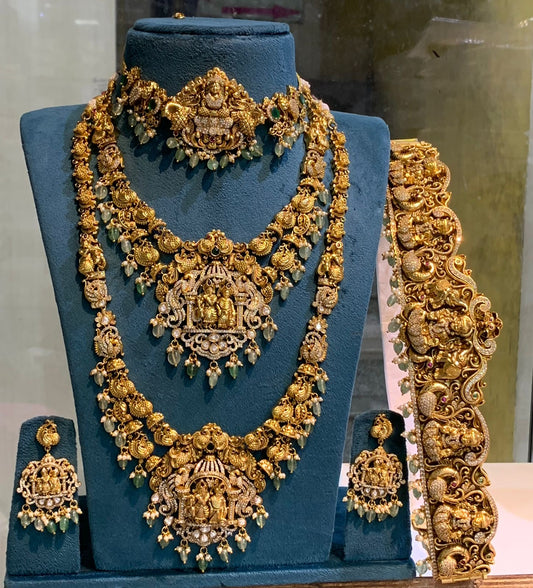 Nakshi Work with AD Stone Bridal Set (3D Gold Replica)