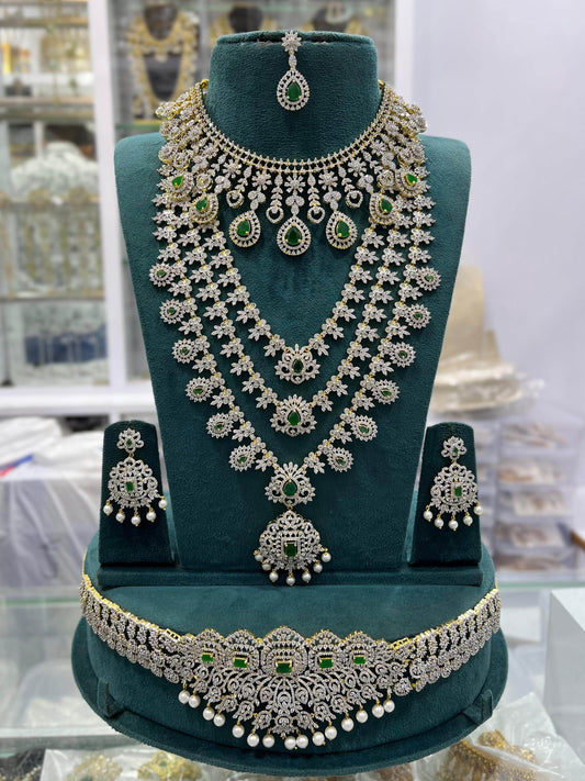 American Diamond Stones Bridal Combo Set - Nakshatra Jewels