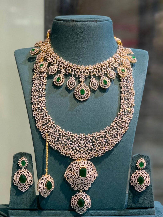 American Diamond Stones Bridal Combo Set - Nakshatra Jewels