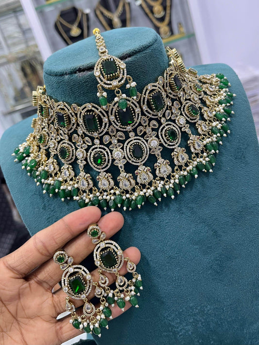 Victorian Polish with AD Stones Bridal Choker - Nakshatra Jewels