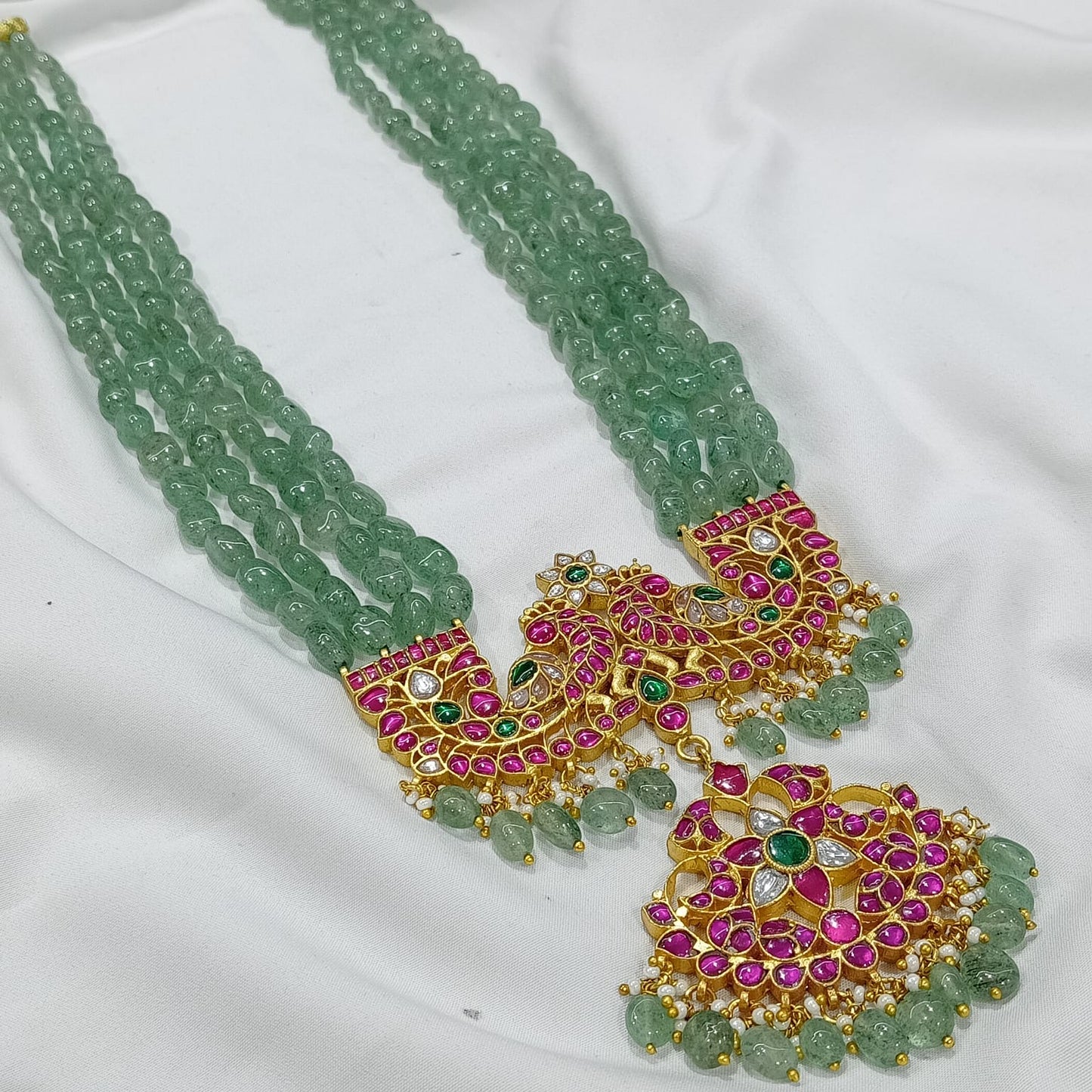 Jadau Kundan Stones Bridal Pendent with Semi Precious Beads Haram