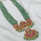 Jadau Kundan Stones Bridal Pendent with Semi Precious Beads Haram - Nakshatra Jewels