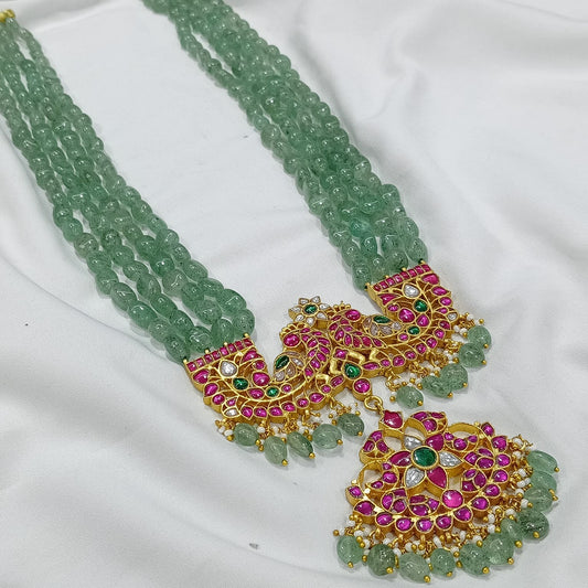 Jadau Kundan Stones Bridal Pendent with Semi Precious Beads Haram