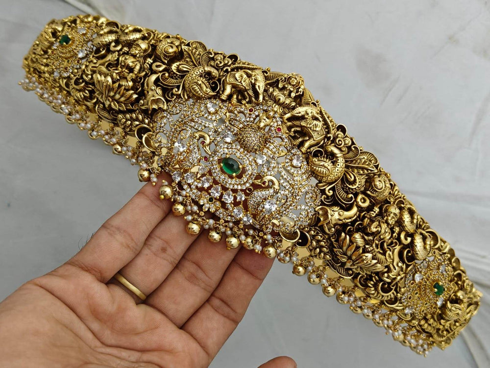 Victorian Polish AD Stones with Nakshi work Bridal Hip Belt - Nakshatra Jewels