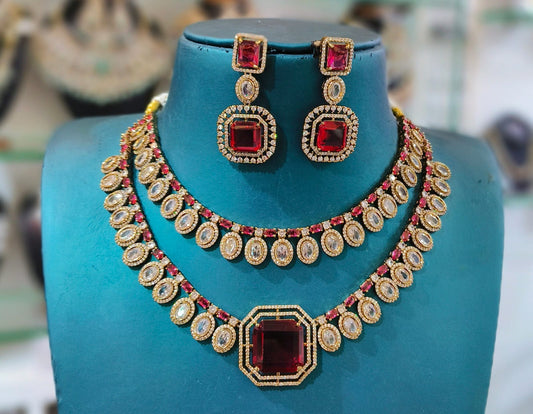 Victorian Polish AD Stones Layer Necklace