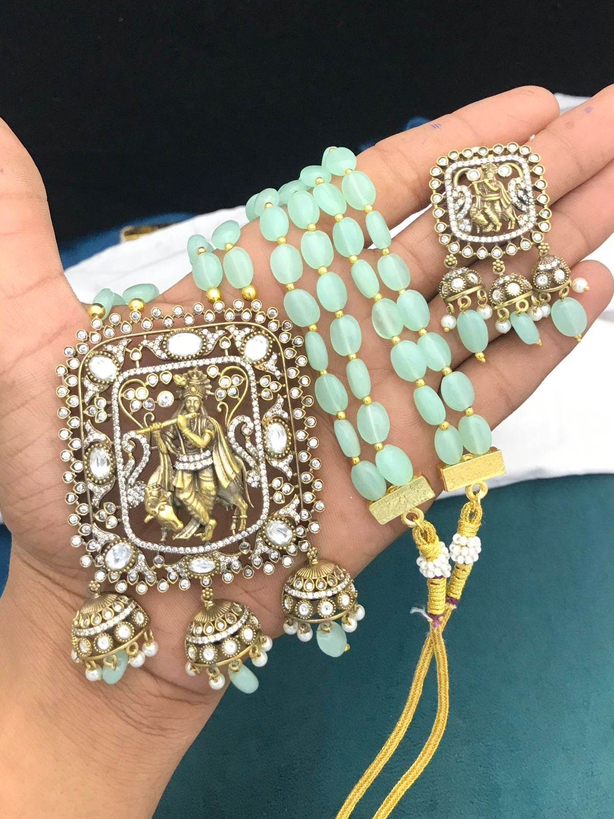 Victorian Polish AD Stones Pendent with Beads Necklace