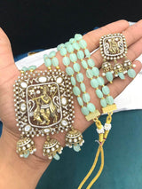 Victorian Polish AD Stones Pendent with Beads Necklace - Nakshatra Jewels