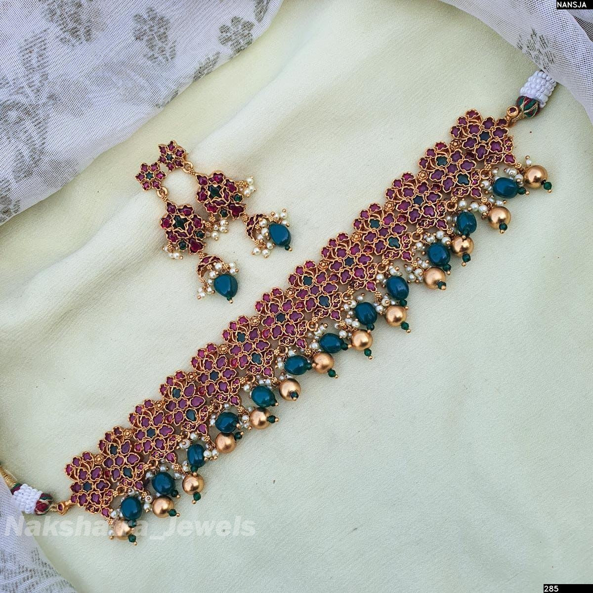 Nagasi work with Kempu Stones Bridal Choker