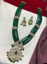 Victorian Polish AD Stones Pendent with Bridal Beads Haram - Nakshatra Jewels