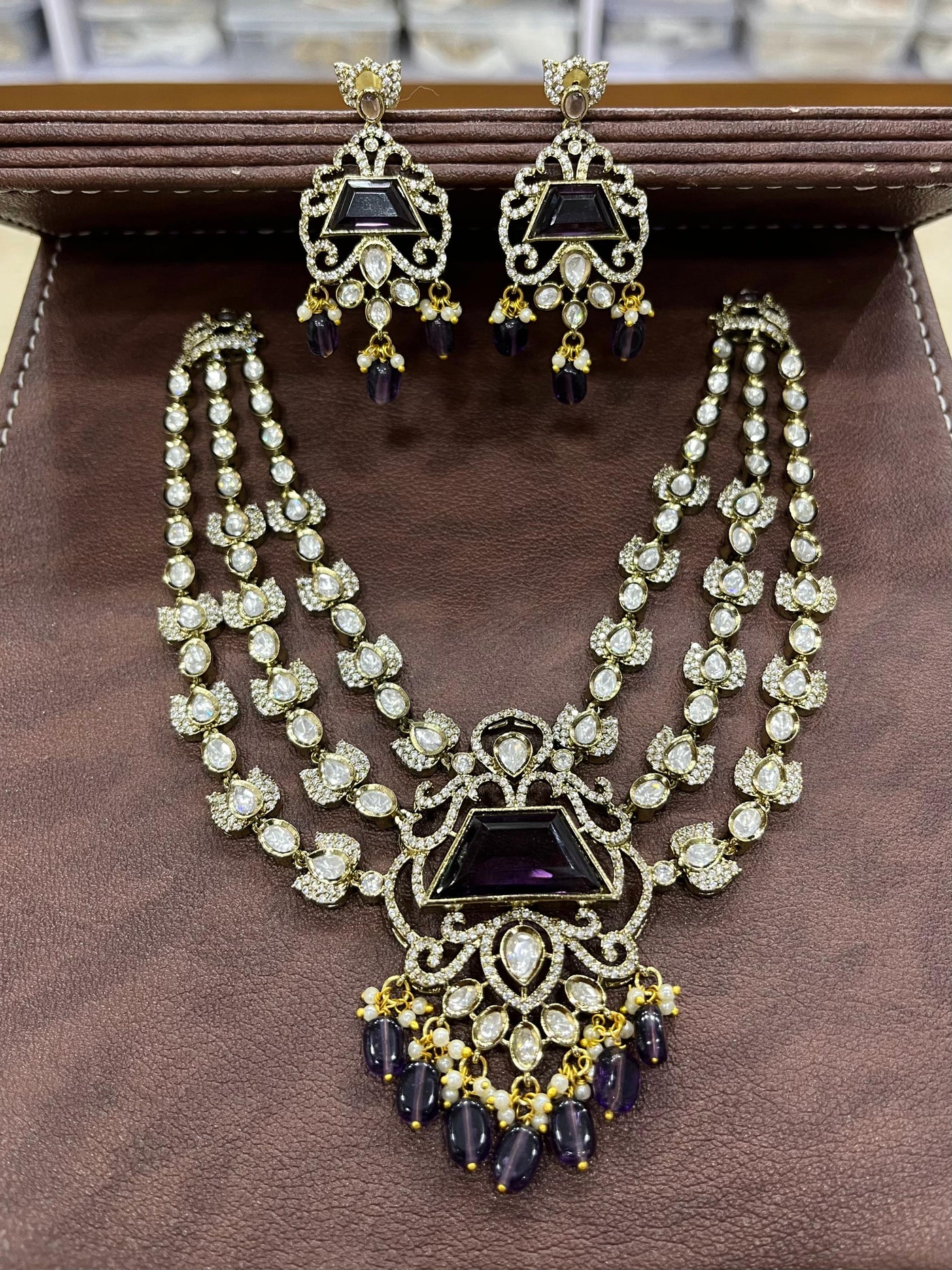 Victorian Polish with AD & Mossianite Stones Bridal Necklace