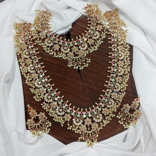 Premium Matt with AD and Kempu Stones Bridal Combo Set - Nakshatra Jewels