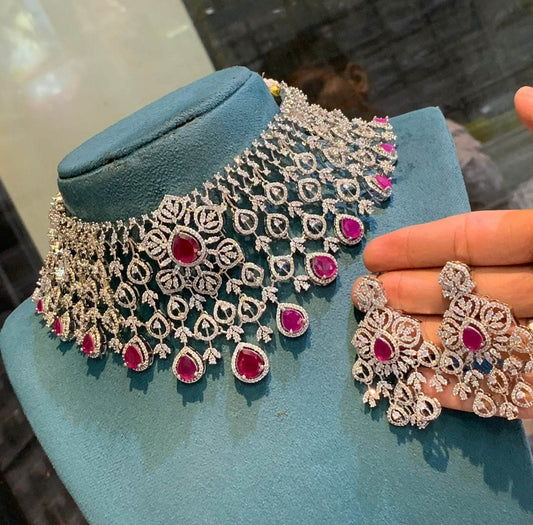 Moissanite & AD Stones Bridal Choker - Nakshatra Jewels