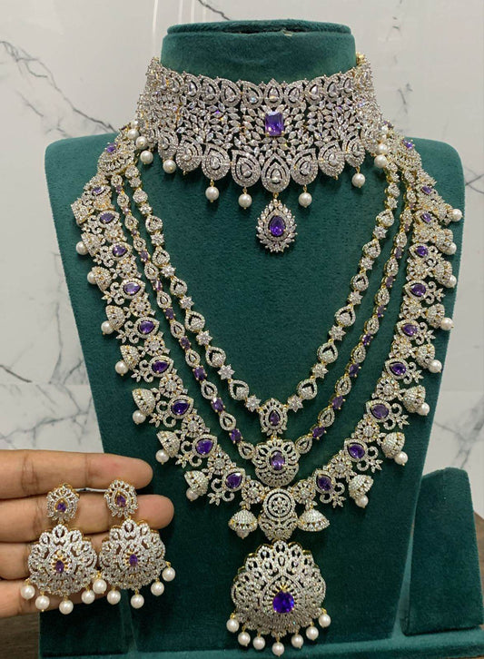 American Diamond Stones Bridal Combo Set - Nakshatra Jewels