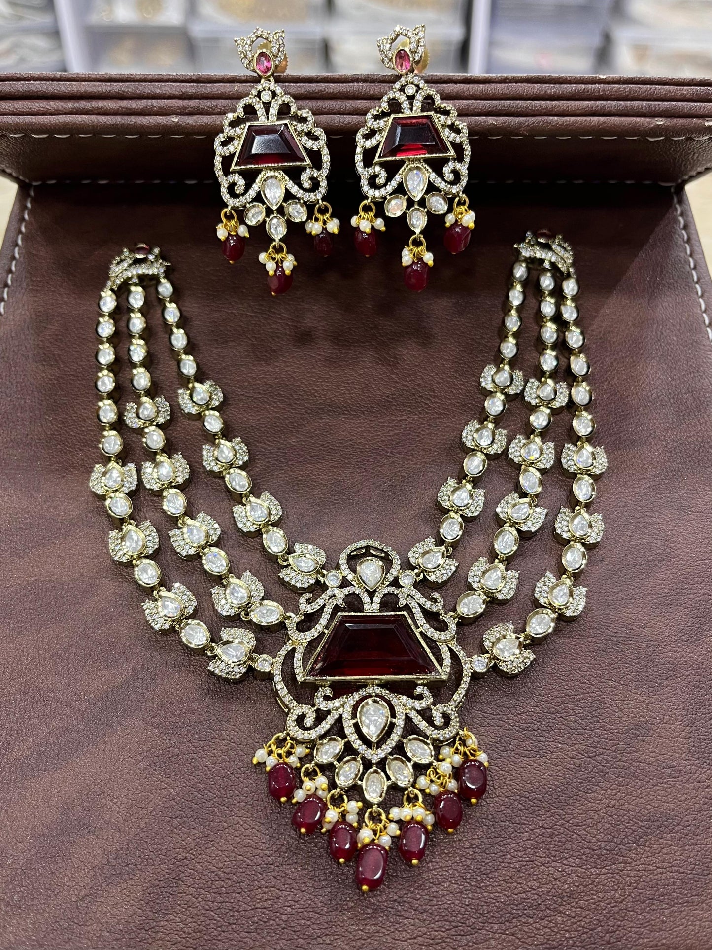 Victorian Polish with AD & Mossianite Stones Bridal Necklace