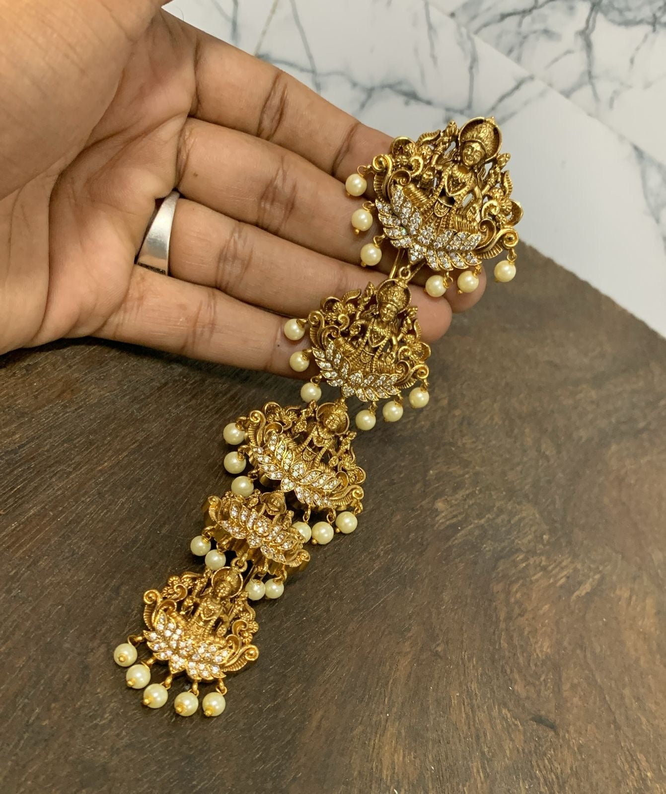 Hair Accessories - (Premium Nakshi work with Kempu Stone)