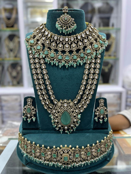 Victorian Polish With Mossianite & AD Stones Bridal Set - Nakshatra Jewels