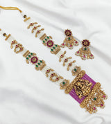 Nagasi work with Kempu Stones Pendent Beads Haram - Nakshatra Jewels