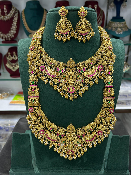 Nakshi work with Kundan Stones Bridal Combo Set