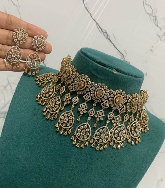 Moissanite & AD Stones Bridal Choker - Nakshatra Jewels