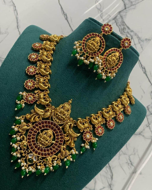 Nagasi Work with Kempu Stones Bridal Haram - Nakshatra Jewels