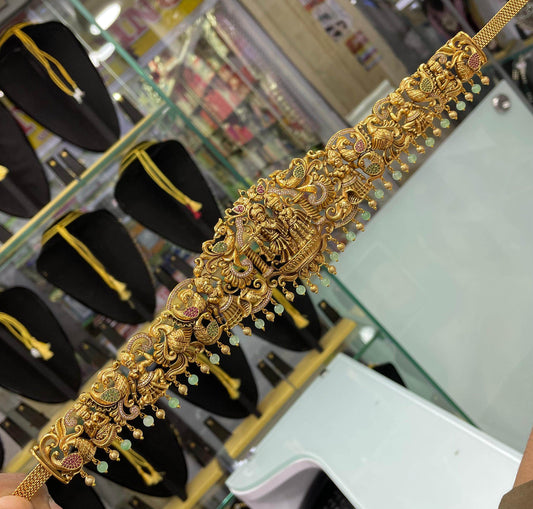 Nakshi work with AD and Kempu Stones Bridal Hip Chain - Nakshatra Jewels