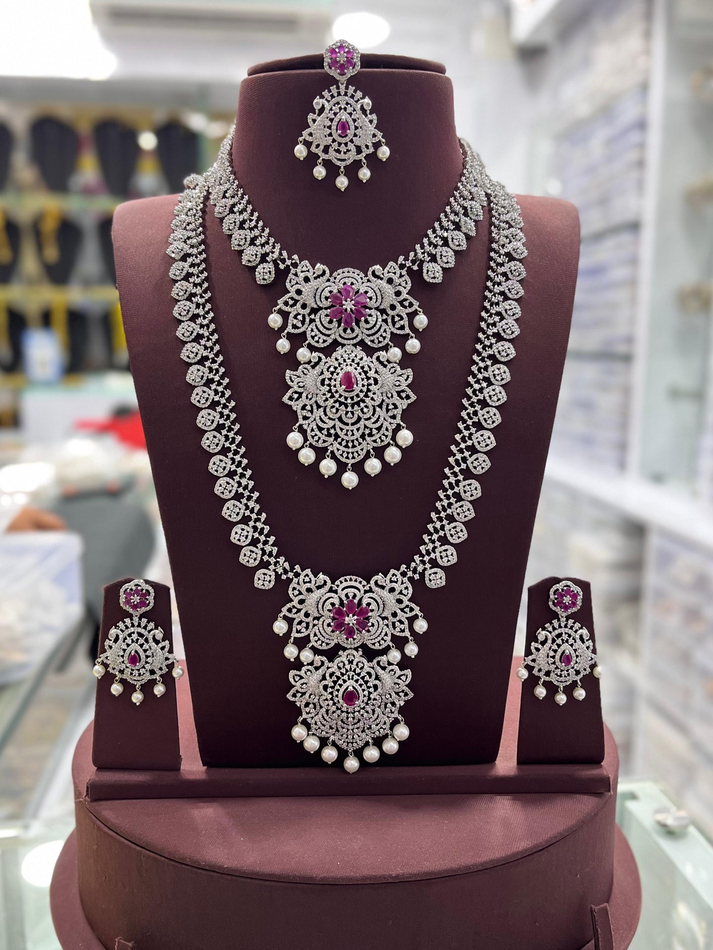 American Diamond Stones Bridal Combo (Silver Polish)