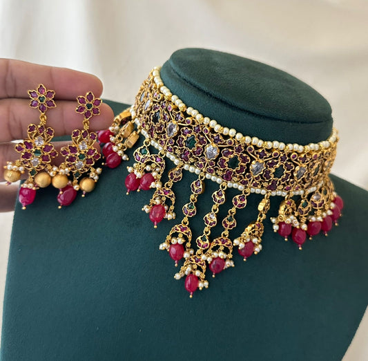 Nagasi Work with Kempu Stones Bridal Necklace