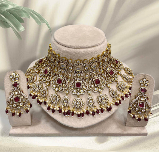 Victorian Polish with AD Stones Bridal Choker - Nakshatra Jewels