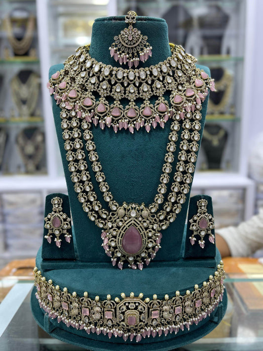 Victorian Polish With Mossianite & AD Stones Bridal Set - Nakshatra Jewels